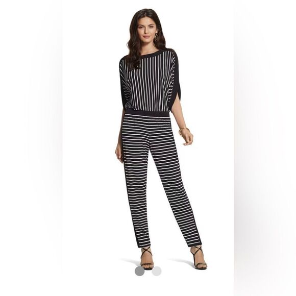 Plus Size Chicos Jumpsuit Black & White vertical stripes relax drop shoulder SZ3 - Picture 1 of 8